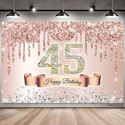 Rose Golden Happy 18th Birthday Party Backdrop Glitter Diamond Birthday Background Girl Sweet Birthday Party banner photography