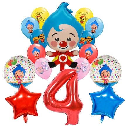 Plim Plim Cartoon Clown Red Blue Number 1-9 Balloon Set Latex Foil Balloons Baby Shower Kids Happy Birthday Party Decorations