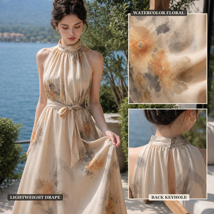 Summer Dresses 2026 Dresses for Woman Wedding Guest Dresses Maxi Dress Woman Elegant Vacation Floral Halter Chiffon Beach A Line