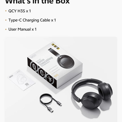 QCY H3S Over Ear Headphone Hi-Res LDAC Spatial Sound Headset H3S -56dB Adaptive ANC Wireless Earphone Bluetooth 6.0 102Hrs