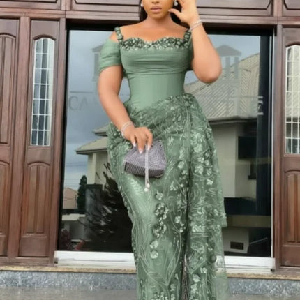 Fabulous Brown Lace Evening Dresses African Traditional Wedding Bride Dress Luxury Beads Lace Birthday Dress Asoebi Costomized