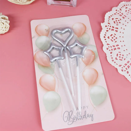 6/12ps Cakelove  Colorful Birthday Candles With Stand Star Heart Cake Candle Baby Children Birthday Party Supplies Wedding Decor