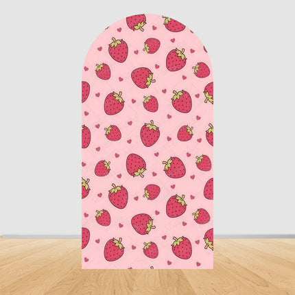 Pink Strawberry Arch Backdrop Cover Berry First 1st Birthday Party Custom Girl Baby Shower Background Decoration Personalized