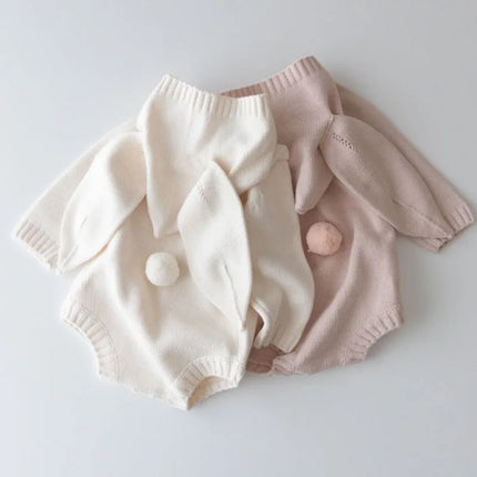 Autumn Winter Korean Style Children Knitted Clothes Newborn Baby Girls Knitted Bodysuits Solid Color Knitting Hooded Jumpsuit