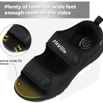 FitVille Men's Adjustable Wide Width Diabetic Sandals, Orthopedic Comfort Sandals with Arch Support for Swollen Feet & Foot Neuropathy