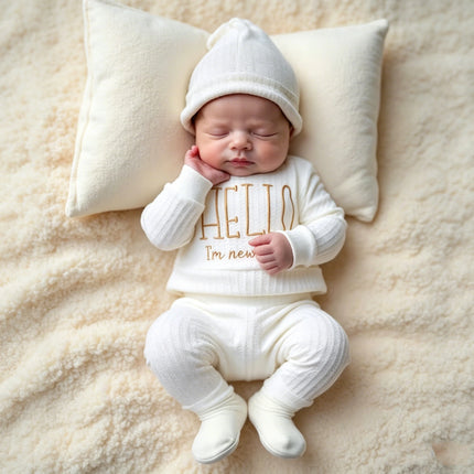 Ylsteed "Hello" Embroidery Newborn Photography Props Infant Romper Jumpsuit with Bow Hat Baby Coming Home Outfit Baby Photo Gift