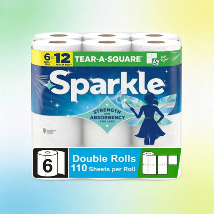 ICUTE-Sparkle Tear-A-Square Paper Towels, 6 Double Rolls, 110 Sheets per Roll,Best Seller