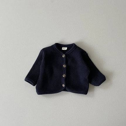 2026 New Spring Autumn Baby Jacket 0-2 Years Old Waffle Knit Button Down Cardigan Solid Color Casual Girl Boy Outerwear A3435