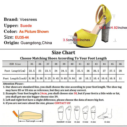 Women 12.5CM Suede Yellow Sandals With High Heels Summer Platform Woman Shoes Europe and America Versatile Sexy Peep Toe Sandals