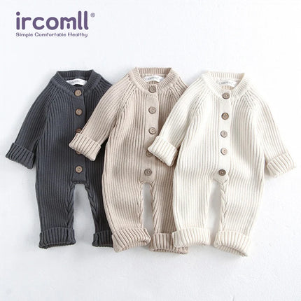 Ircomll Infant Jumpsuits Knitted Solid Color O'neck Baby Boys&Girls Romper Bodysuit Baby Clothes For Toddler Boy&Girl 0-24m