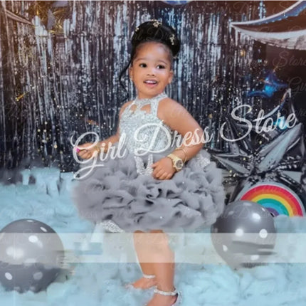 Customized Black Flower Girl Dresses For Wedding Cute Baby Layered Simple Kids Birthday Party First Communion Ball Gown