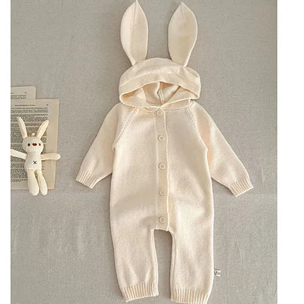 Autumn Winter Korean Style Children Knitted Clothes Newborn Baby Girls Knitted Bodysuits Solid Color Knitting Hooded Jumpsuit