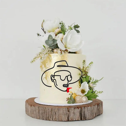 New Gold Portrait Happy Birthday Cake Topper Black Acrylic Abstract Art Boys Girls Party Cake Topper Baby Shower Girl Decoration
