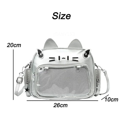 Women's Fashion Backpacks Y2K Style Japan Kawaii Cat Ita Bag PU Cute Girls Transparent Pocket Aesthetic Shoulder Crossbody Bags
