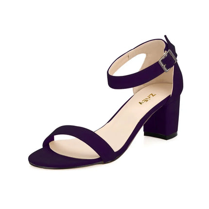 Women Sandals Ankle Strap Suede 5cm High Heels Open Toe Sandals Sexy Low-heeled Ladies Cause Party Pumps Party Wedding Shoes