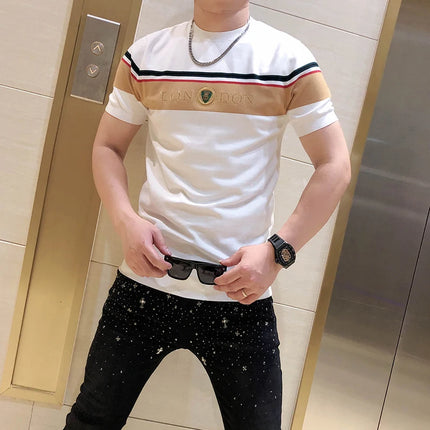 British Style Summer Men's Casual T-shirt Fashion Short Sleeve Slim Knitted T-shirt Male Round Neck Business Social Men Clothing