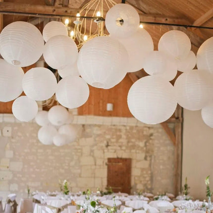 30pcs/Lot 4''-12'' Mix Size Chinese Paper Ball Lampion Hanging White Wedding Decoration Paper Lanterns Lampshade Party Decor