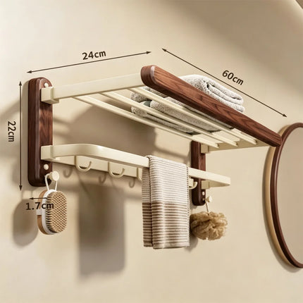 Modern Luxury Bathroom Accessories Set Walnut Wood Towel Rack Wall Mounted Bathroom Hardware Set Shelf Hooks Toilet Paper Holder
