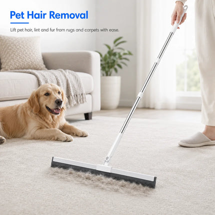 Joybos 2-Pack Floor Squeegee Cleaning Set, 7-in-1 Multi-Surface Rubber Broom with 4-Section Adjustable Handles, Dual-Sided Bristle & Squeegee Blades for Wet/Dry Floors, Windows, Pet Hair, Bathroom, Garage & Patio