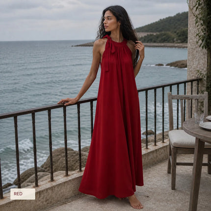 Red Dress Halter Neck Maxi Dress Summer Dresses 2026 Sleeveless Beach Wedding Guest Dresses Elegant Party Sundresses for Woman