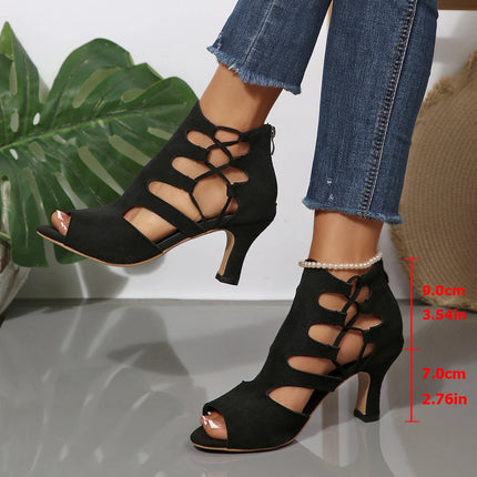 Summer New Pumps Women High Top Dance Shoes Ballroom Salsa Tango Sandals Girl Fashion Party Lace-up Cutout High Heel Sandalias 2