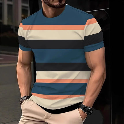 Striped T-Shirts Color Block Pattern 3D Print Men's Short Sleeve T Shirt Oversized Street Tees Harajuku Tops Man Clothing