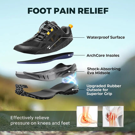 FitVille Men's Wide Waterproof Hiking Shoes, Slip-Resistant  Non-slip All-Terrain Trekking Trainers with Quick Lace, Walking Sneakers for Travel, Camping and Running