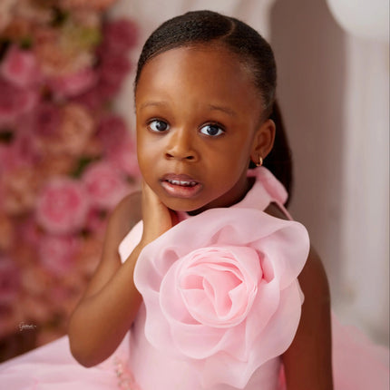 Baby Pink Girl's Birthday Dress Flower Girl Dresses Ruffled Tiered High Low Wedding Party Prom Dress Customized