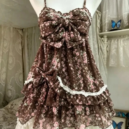 Japanese Style Sweet Lace Bow Kawaii Lolita Dress Women Vintage Ruffles Cake Dresses Harajuku Y2k Slim Bandage Dress 2026 Summer