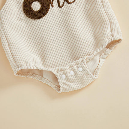 Baby Boy 1/2 Birthday Outfit Sleeveless Corduroy Overalls Half Way to One Cake Smash Romper for Half Birthday Party