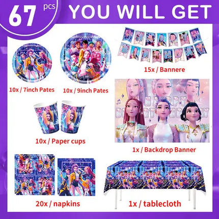 Happy Birthday Party Decoration Character Anime Tableware Plate Cup Balloon Set Banner Backdrop Gift Bag Keychain Party Supplies