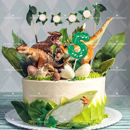 Green Dinosaur Number Candles 0-9 Kids Birthday Party Cake Decorations Cute Dino Themed Birthday Candles