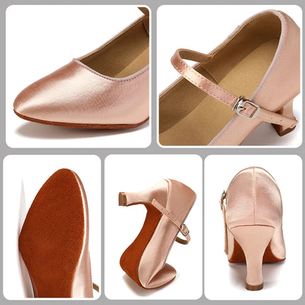 SWDZM Women Ballroom Dance Shoes Silk Modern Latin Shoes Satin Cost-effective Waltz Tango Dancing Heels Closed Toe Salsa Shoes