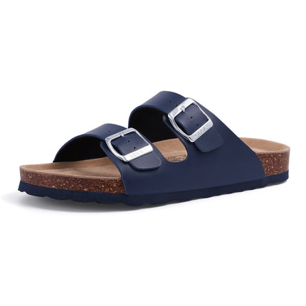 Kidmi Men's Cork Footbed Slide Sandal Slip On Sandals  Women Cork Sandals Nonslip Beach Sandals Female Adjustable Buckle Slides
