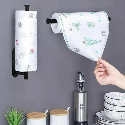 Adhesive Kitchen Paper Holder Toilet Paper Holder Stainless Steel Tissue Hanger Plastic Film Stand Paper Towels Hold Waterproof