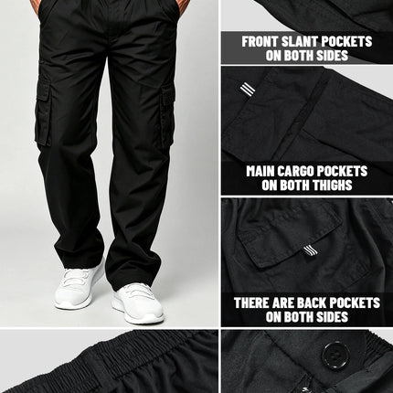 Men's Outdoor Multi-Functional Work Pants with an Elastic Waistband and Multiple Pockets—Lightweight and Breathable, Suitable for Camping, Travel, and Gear Carrying. The Loose, Straight-Leg Fit Is Suitable for Both Outdoor