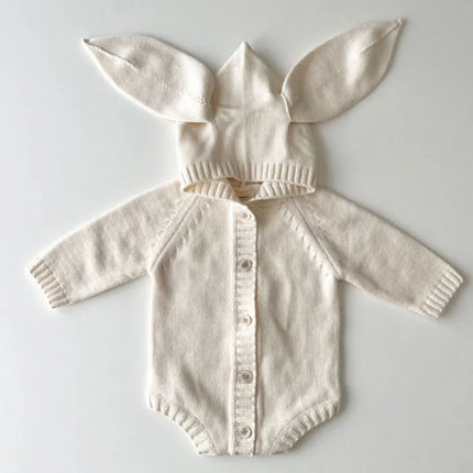 Autumn Winter Korean Style Children Knitted Clothes Newborn Baby Girls Knitted Bodysuits Solid Color Knitting Hooded Jumpsuit