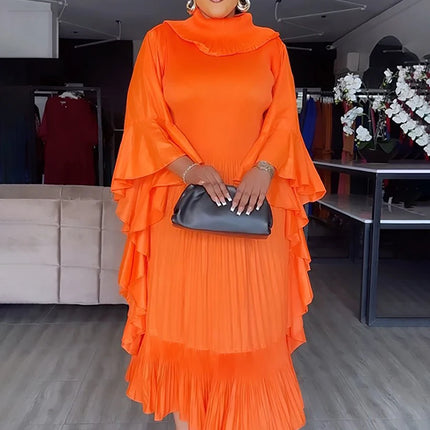 ANLAN 2024 Spring New Pleated Dress Fashion Lapel Ruffle Sleeves Solid Color Loose Dresses Elegant women's clothing 7AK30392