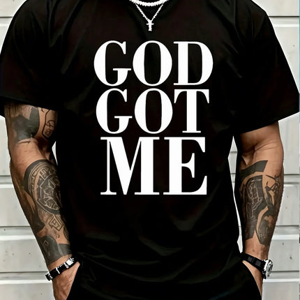 1pc Male Graphic T Shirt GOD GOT ME Short Sleeve Crew Neck for Teenagers, for Teenager