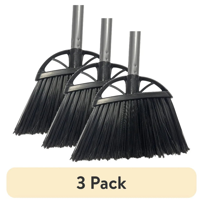 (3 Pack) 10‑Inch Angled Broom, Split‑Tip Fiber Sweeping Broom with Metal Handle, Multi‑Surface Cleaning for Tile, Marble, Wood & Linoleum Floors