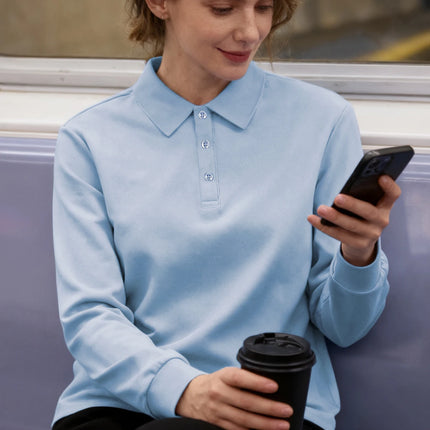 NEW Solid Polo Shirts Womens Commuting Long Sleeves T-Shirts Breathable Lapel Tops Sporty GOLF shirt Comfortable Womans Clothes
