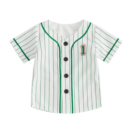 Baby Clothing Boy 1st Birthday Outfit Letter Stripe Button up Short Sleeve Baseball Jersey for Toddler Baby Summer Clothes