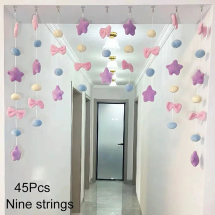 Bow Heart Shaped Curtain Decor Hanging Ornaments Divider String Tassel Curtain Girl Room Living Partiton Beaded Window Valance