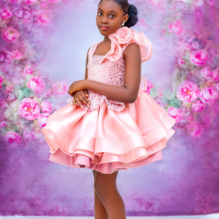 Cswdocy Chic Sequined Girls Birthday Dresses Pink Short Flower Girl Dresses for Wedding Party Baby Kids Prom Gown Photoshoot2027