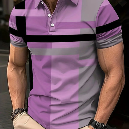 Summer men's golf striped pattern polo short-sleeved polo shirt collar shirt business casual outdoor 3d printed geometric polo