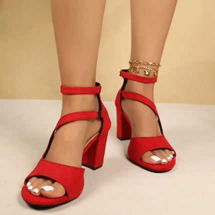 2026 Summer New Women Sandals Ankle Strap Heels Women Open Toe Chunky High Heels Shoes for Women Party Dress Sandals Big Size 43