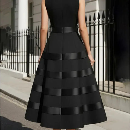 New Fashion Black Party Dress Spring Summer Women's Sleeveless O-neck Patch Designs Elegant Prom Maxi Dresses For Women Vestidos