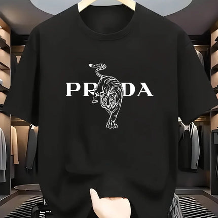 2025 Men's Luxury Graphic Print T-shirt Black White Contrast Short Sleeve Breathable  Summer Fashion Top