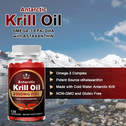2000Mg Krill Oil Phospholipid Omega-3 EPA & DHA Phospholipids and Astaxanthin for Joint, Brain, Immune and Cardiac Support Diet