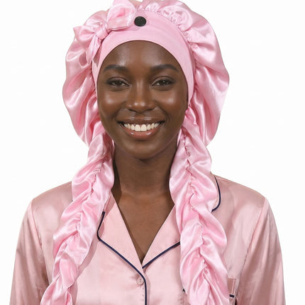 Heatless Curl Satin Bonnet for Sleeping, No Slip Sleep Bonnet with Long Curling Ribbons for Braids & Long Hair